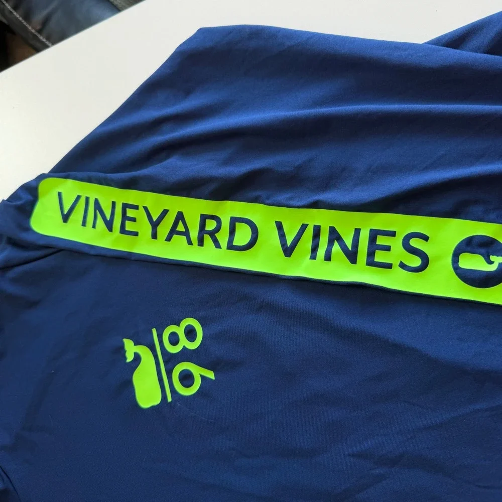 Vineyard Vines Performance Hoodie‎ Navy Blue Neon Green Logo Mens XS Long Sleeve